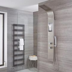 Morton - Stainless Steel Thermostatic Waterfall Shower Panel with Integrated Storage