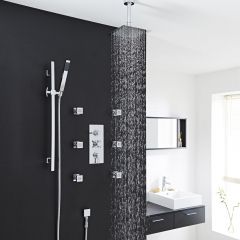 Thermostatic Shower System with Ceiling Arm, Slide Rail Kit & Body Jets