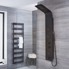 Upton - Black Aluminum Thermostatic Shower Panel with Tub Spout
